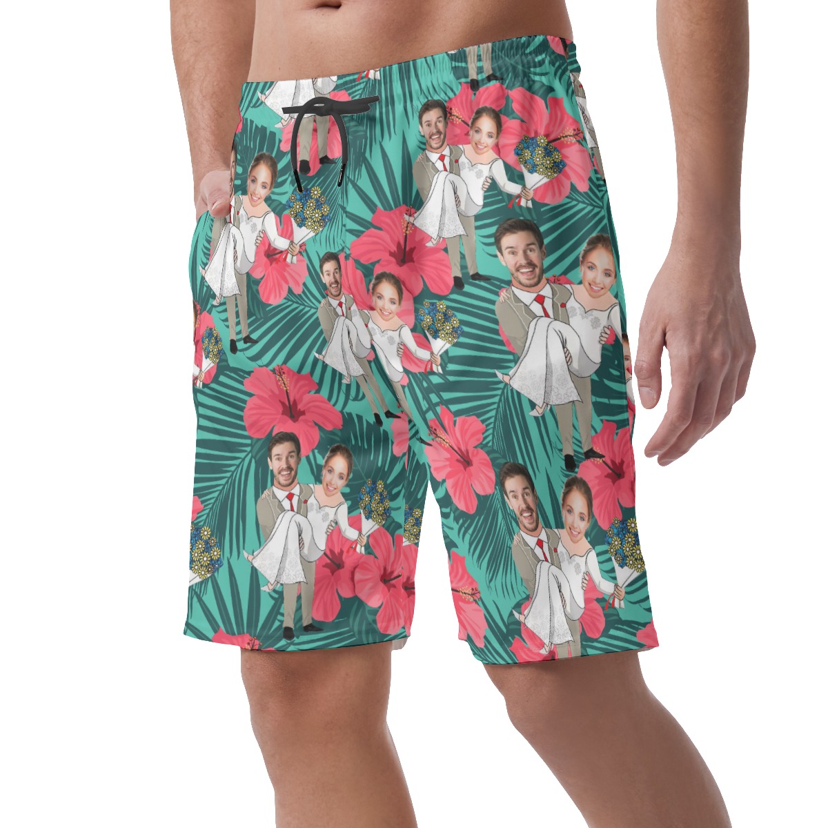 Custom Face Couple Hawaiian Shorts For Men