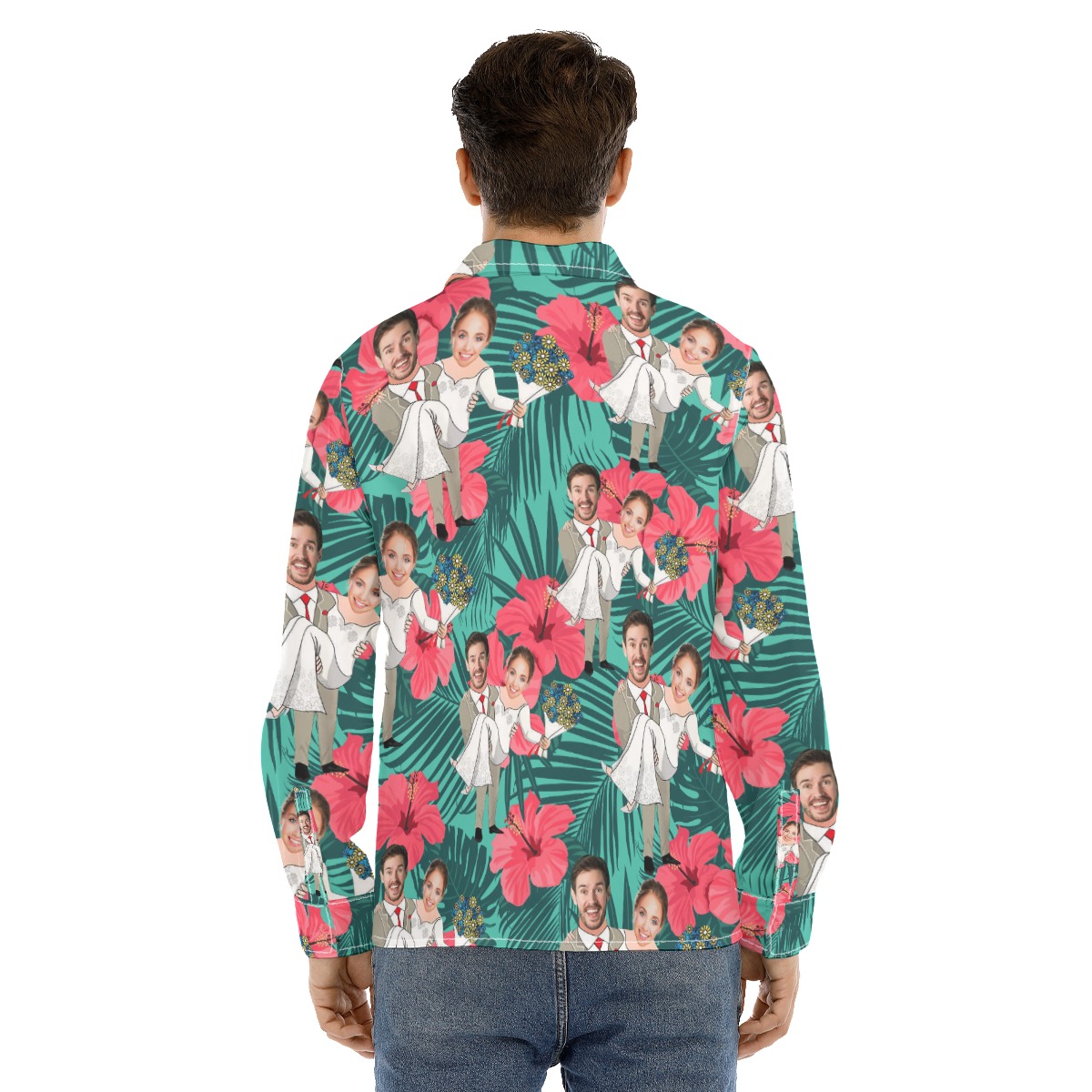 Custom Face Couple Long Sleeve Hawaiian Shirt For Men