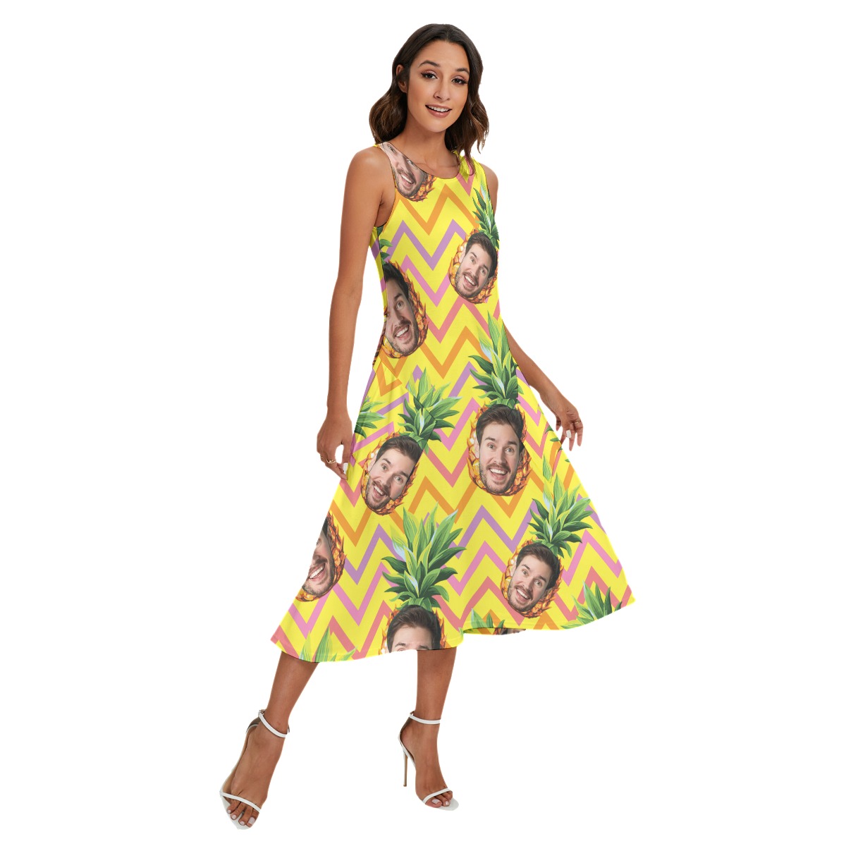Funny Custom Face With Pineapple Hawaiian Long Dress For Women - variant image 1