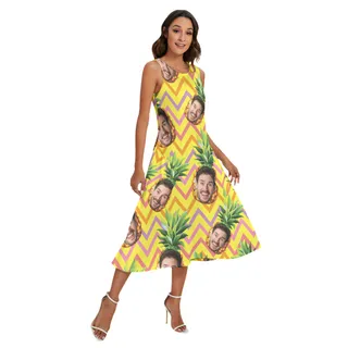 Funny Custom Face With Pineapple Hawaiian Long Dress For Women