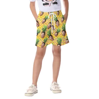 Cute Custom Face Pineapple Summer Beach Shorts For Kids