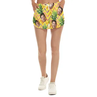 Cool Custom Face Pineapple Summer Beach Shorts For Women