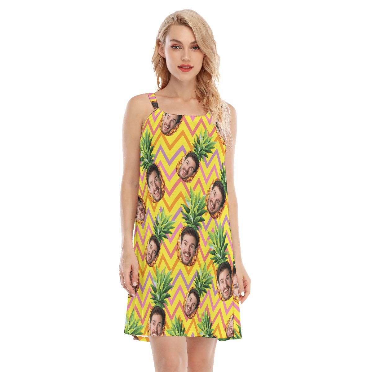 Funny Custom Face With Pineapple Vacation Hawaiian Cami Dress - variant image 1