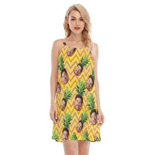 Funny Custom Face With Pineapple Vacation Hawaiian Cami Dress