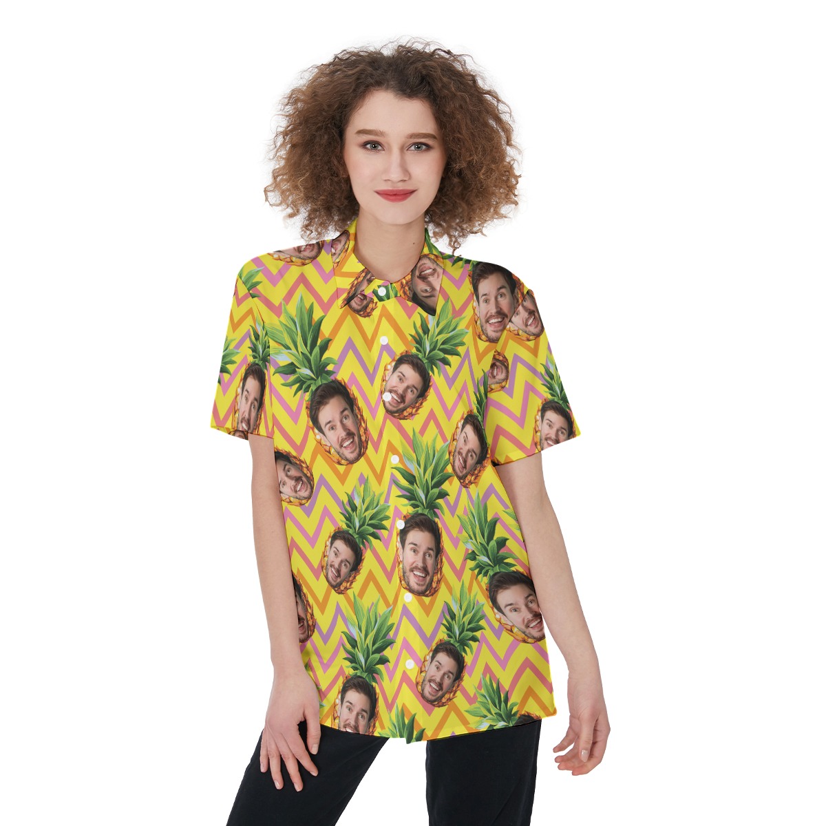 Unique Pineapple Custom Face Hawaiian Shirt For Women - variant image 1