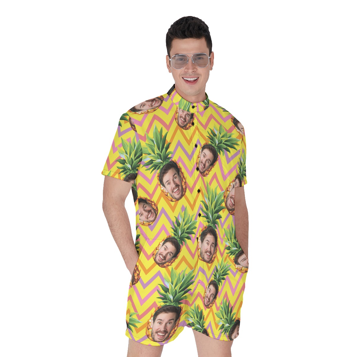 Funny Custom Face With Pineapple Hawaiian Romper - variant image 1