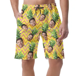 Funny Custom Face With Pineapple Summer Beach Shorts For Men