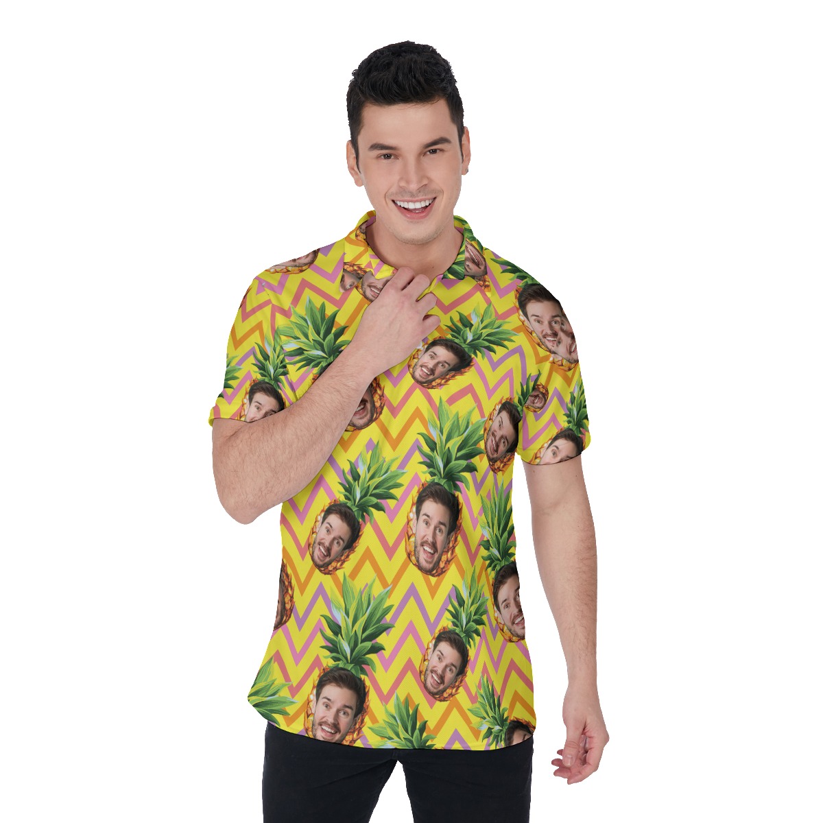 Funny Custom Face Pineapple Colorful Hawaiian Polo Shirt - variant image 1