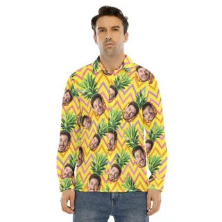 Unique Custom Face Pineapple Hawaiian Long Sleeve Shirt For Men