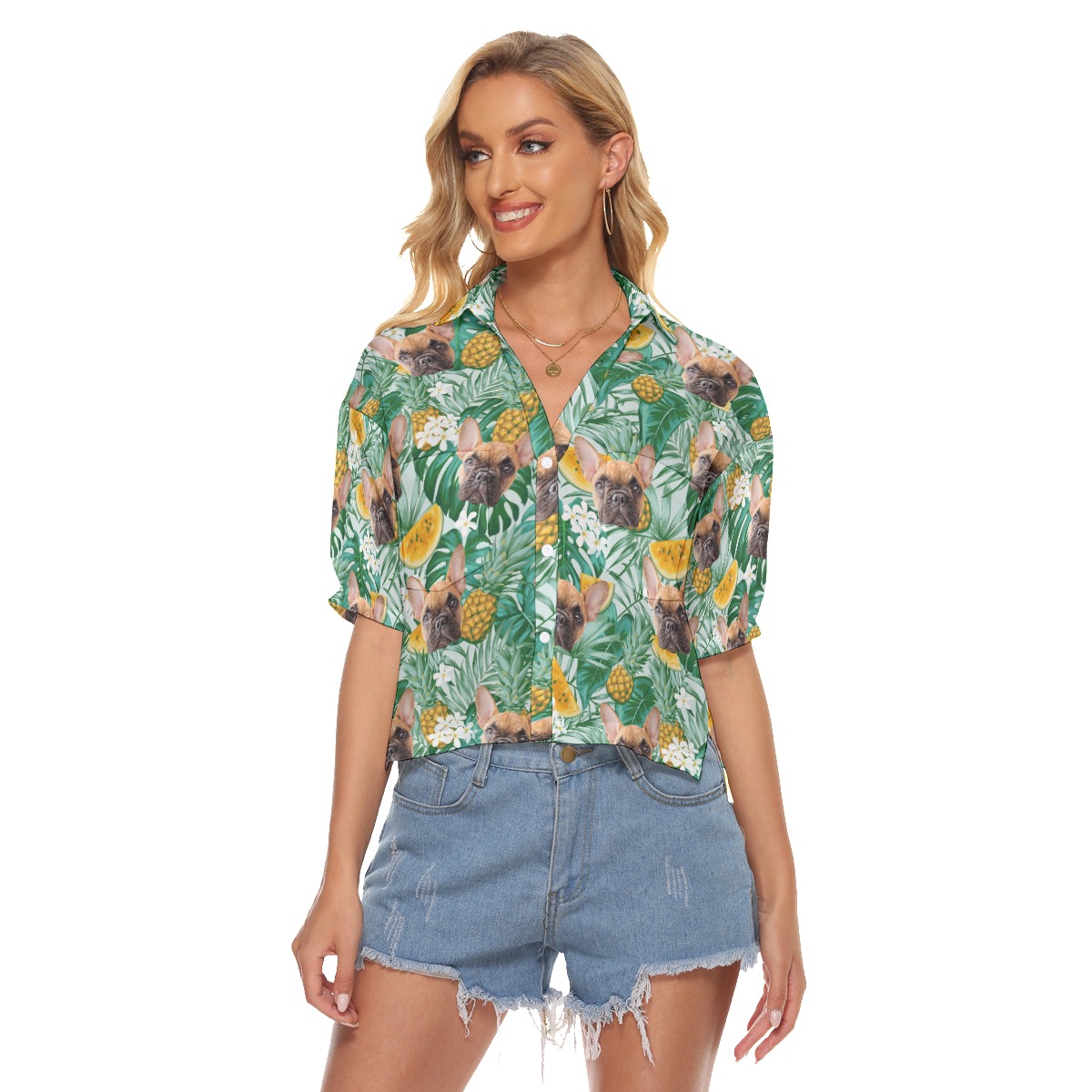 Women's Cropped Hawaiian Shirt With Pet Face - variant image 1