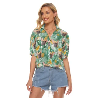Women's Cropped Hawaiian Shirt With Pet Face