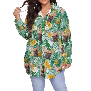 Women's Oversized Hawaiian Shirt With Dog Face