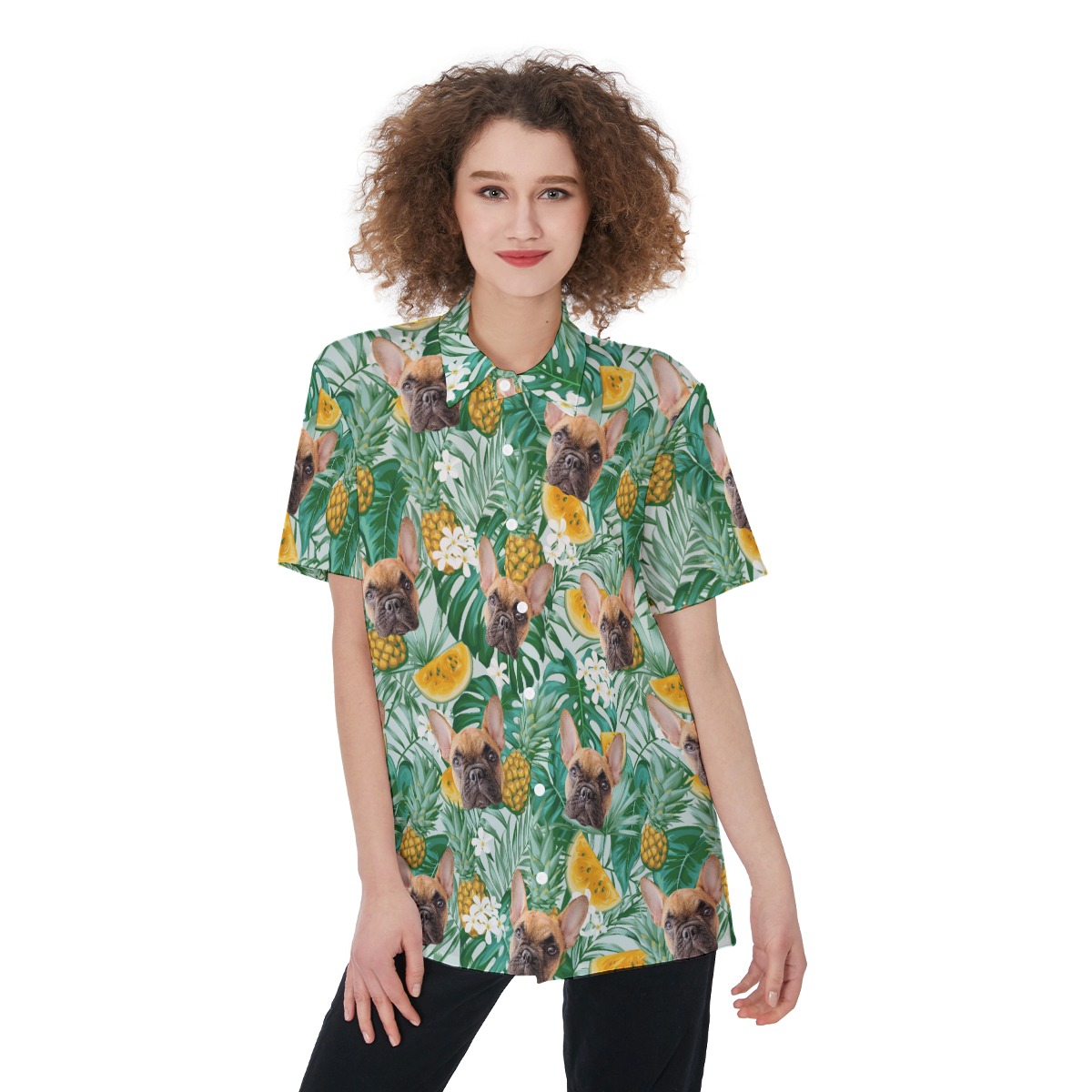 Women's Hawaiian Shirt With Dog Face - variant image 1