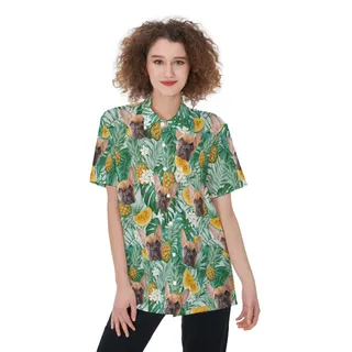 Women's Hawaiian Shirt With Dog Face
