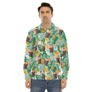 Men's Long Sleeve Hawaiian Shirt With Dog Face