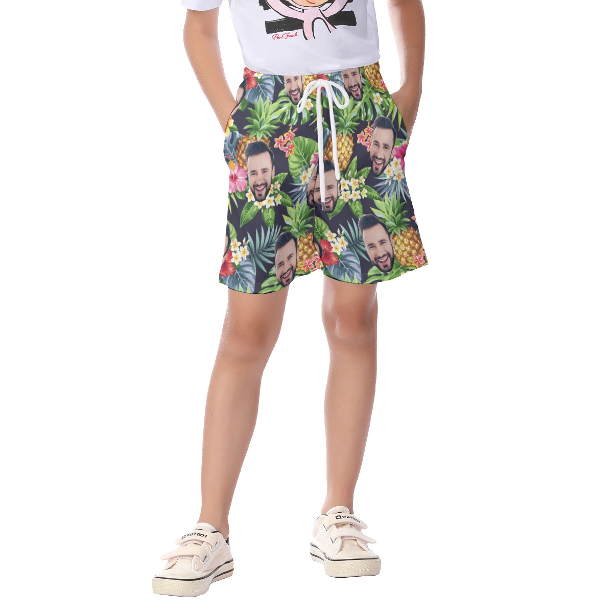 Funny Custom Face Floral Pineapple Kid's Summer Beach Shorts - variant image 1
