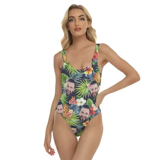 Funny Custom Face Floral Pineapple One Piece Swimsuit For Women