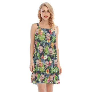 Custom Face Floral Pineapple Summer Cami Dress