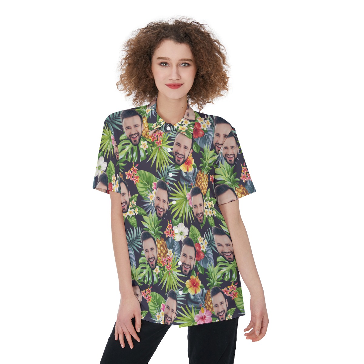 Funny Custom Face Mix Tropical Women's Hawaiian Shirt - variant image 1