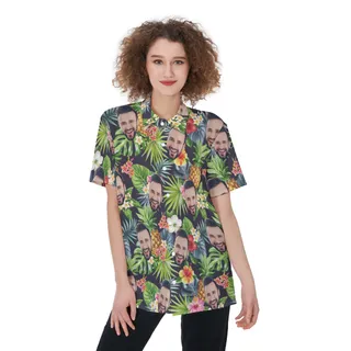 Funny Custom Face Mix Tropical Women's Hawaiian Shirt