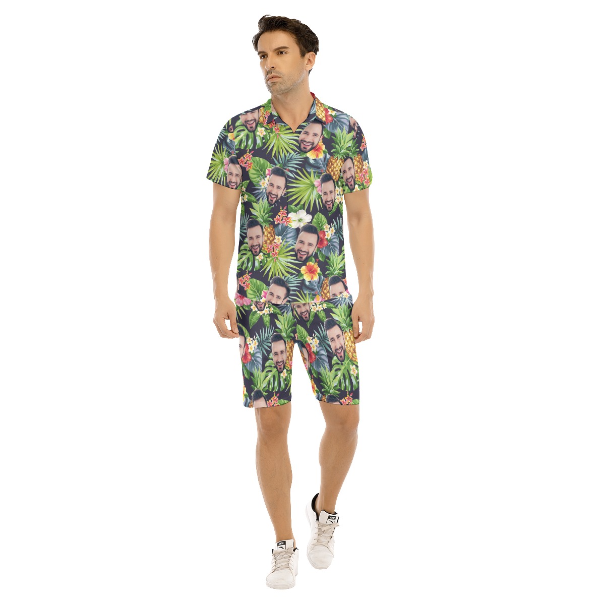 Funny Custom Face Floral Pineapple Hawaiian Shirt And Shorts For Men - variant image 1