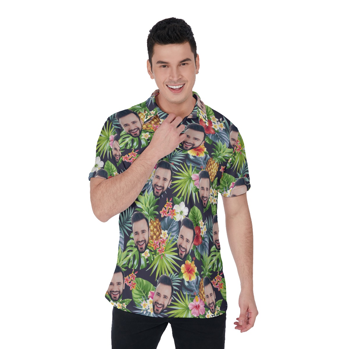 Tropical Pineapple Custom Face Hawaiian Polo Shirt - variant image 1