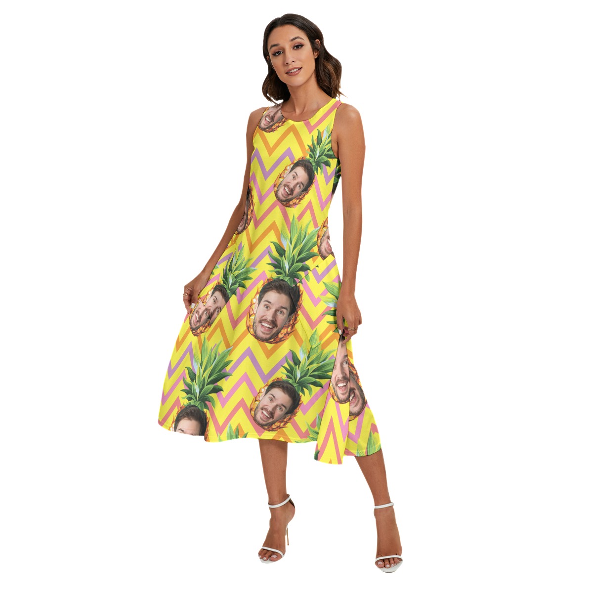 Funny Custom Face With Pineapple Hawaiian Long Dress For Women