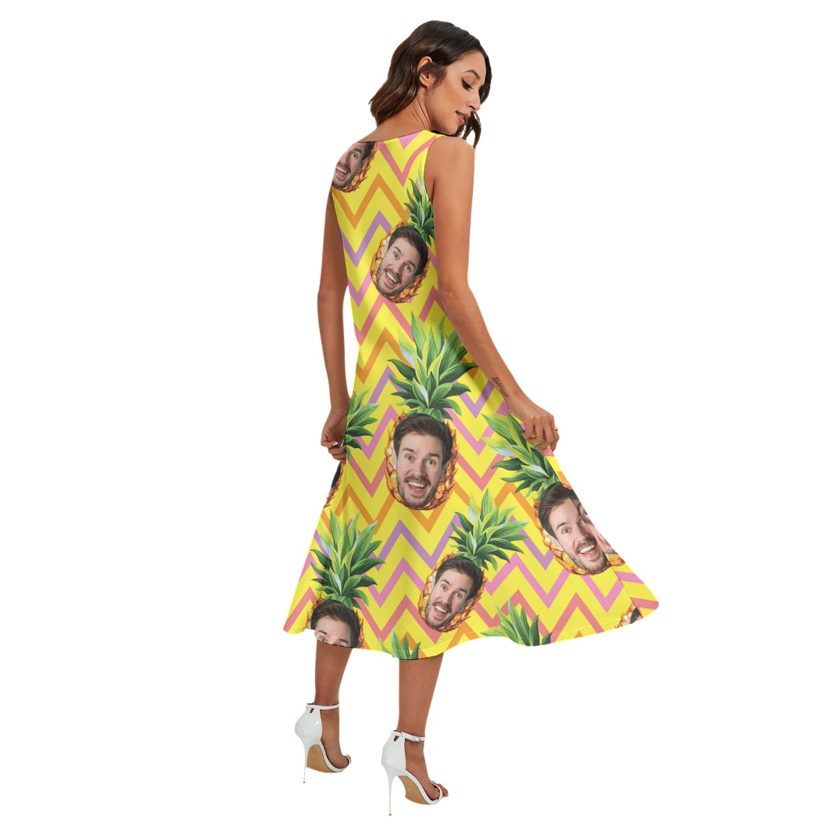 Funny Custom Face With Pineapple Hawaiian Long Dress For Women