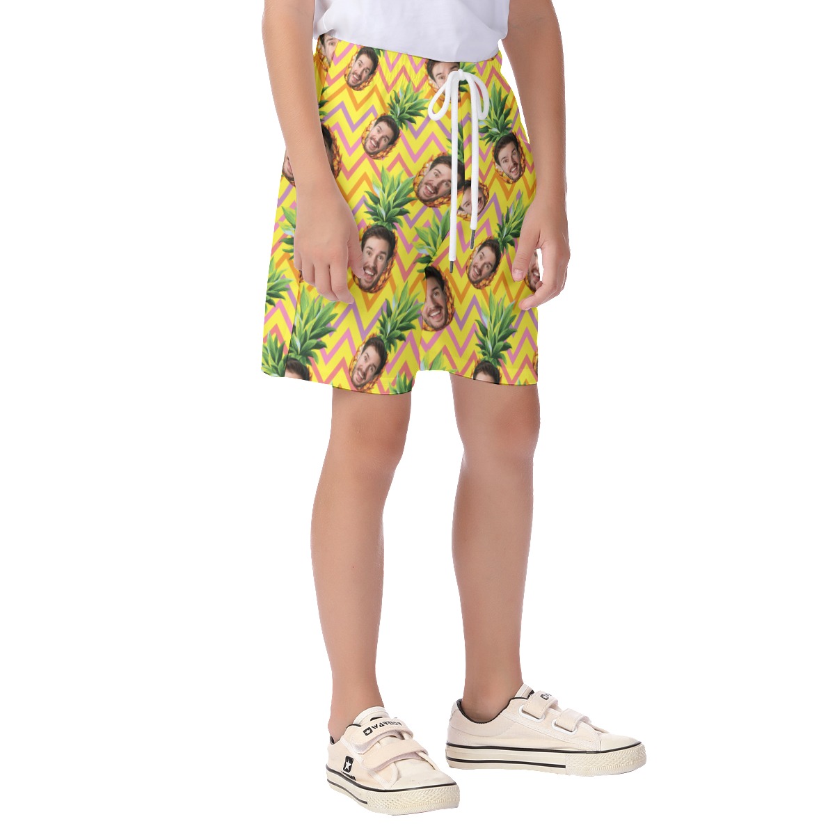 Cute Custom Face Pineapple Summer Beach Shorts For Kids