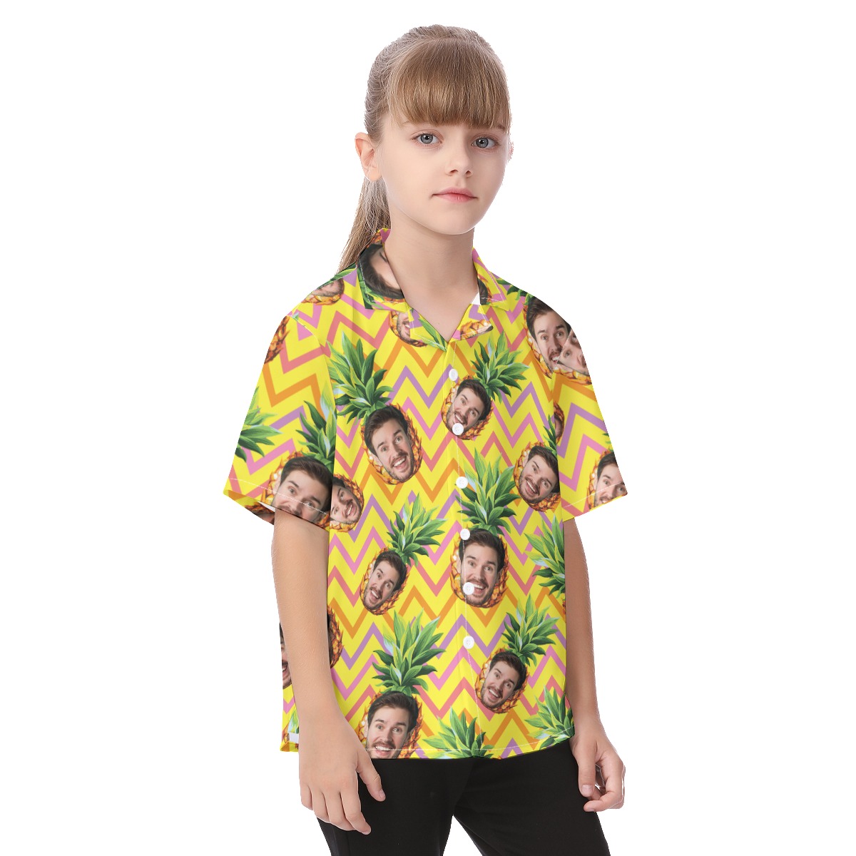 Cute Custom Face With Pineapple Aloha Button Up Shirt For Kids