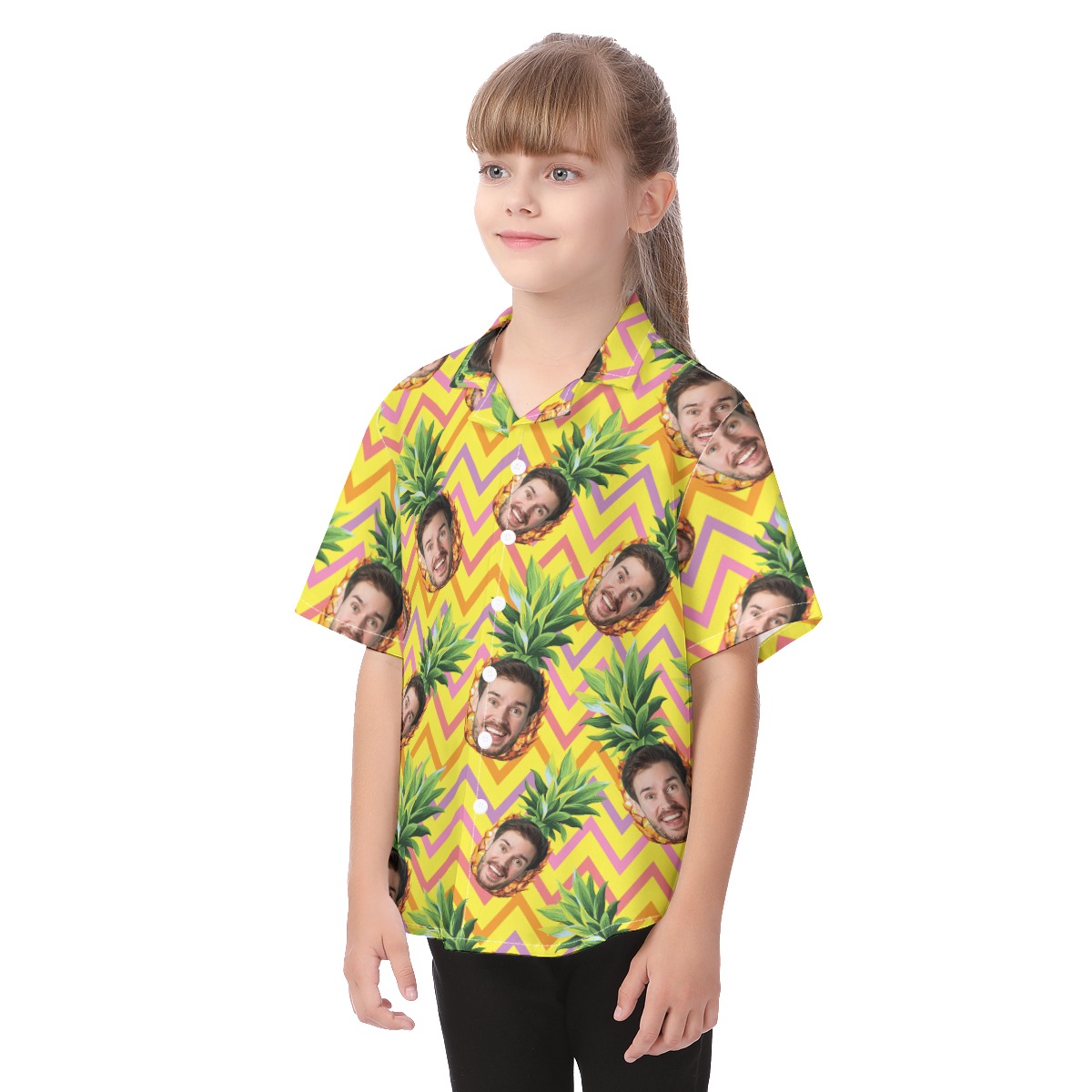 Cute Custom Face With Pineapple Aloha Button Up Shirt For Kids