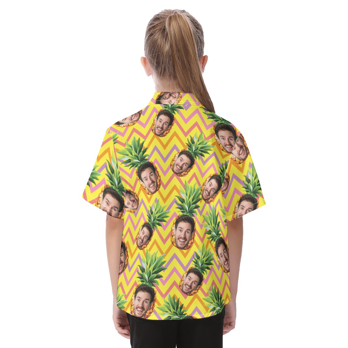 Cute Custom Face With Pineapple Aloha Button Up Shirt For Kids