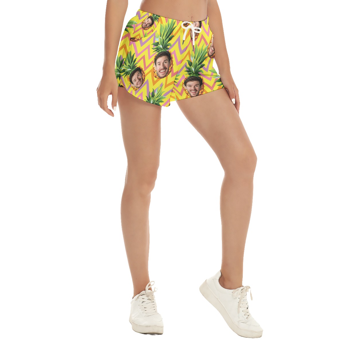 Cool Custom Face Pineapple Summer Beach Shorts For Women