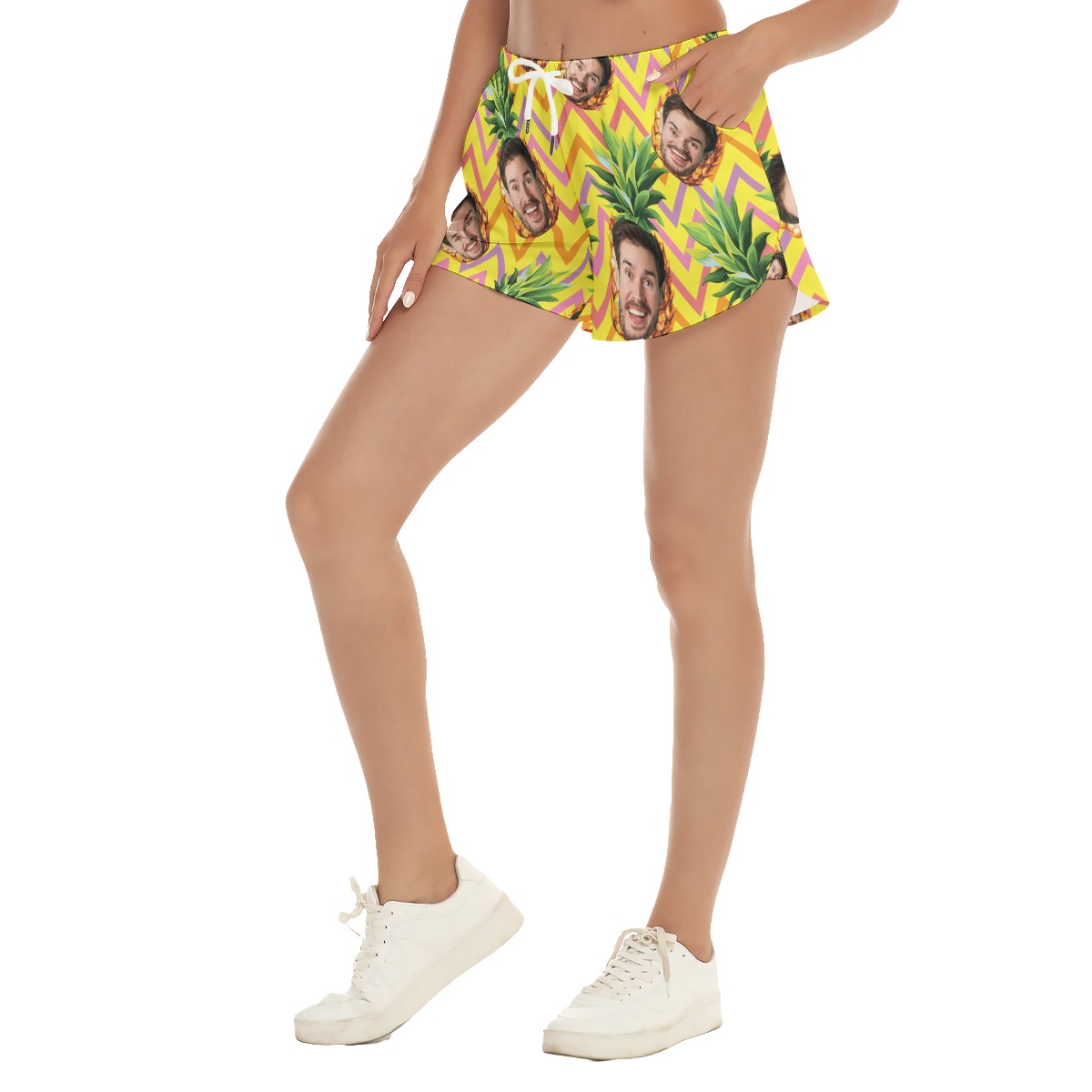 Cool Custom Face Pineapple Summer Beach Shorts For Women