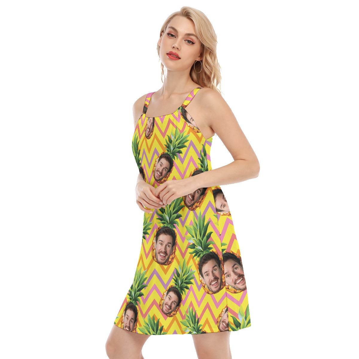 Funny Custom Face With Pineapple Vacation Hawaiian Cami Dress