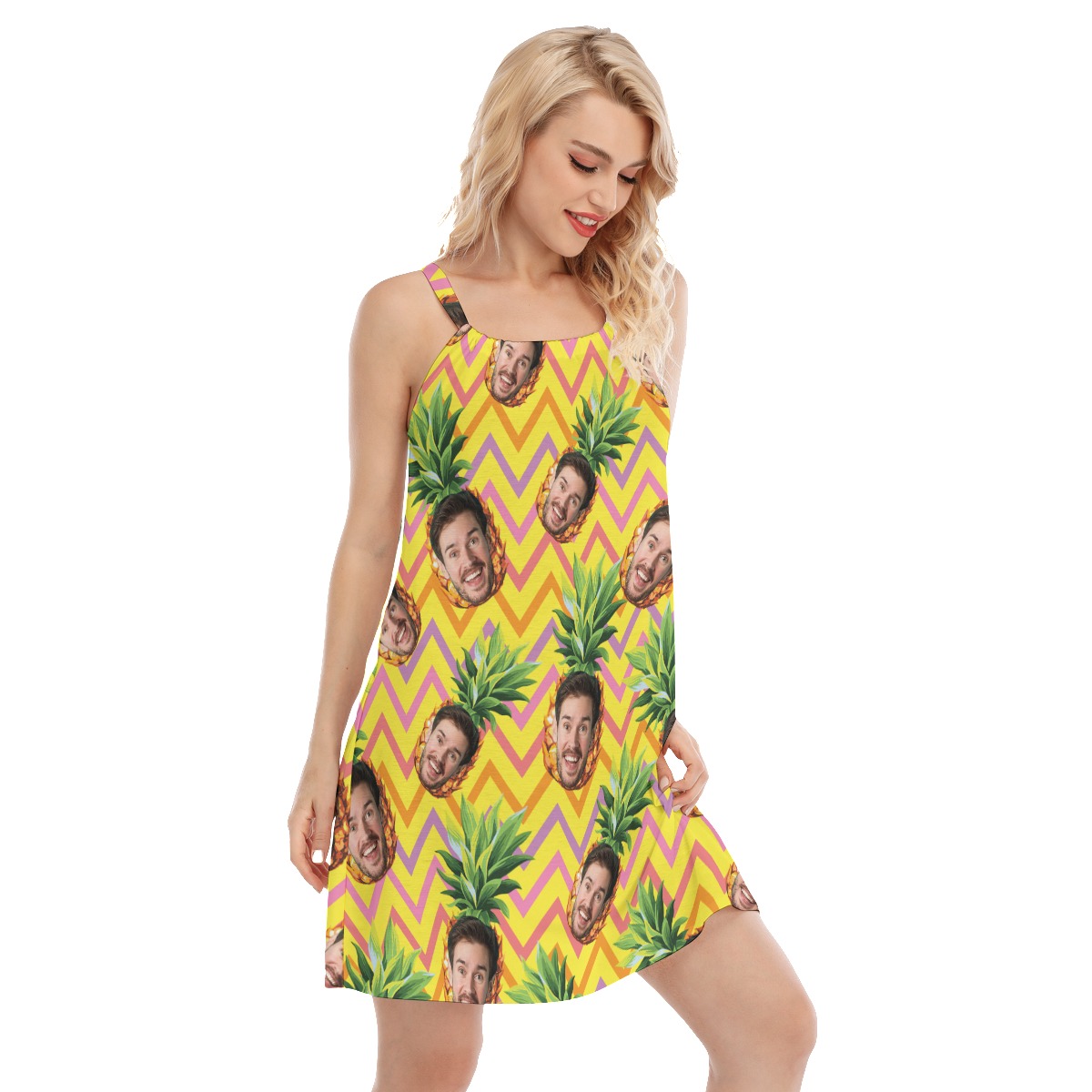 Funny Custom Face With Pineapple Vacation Hawaiian Cami Dress