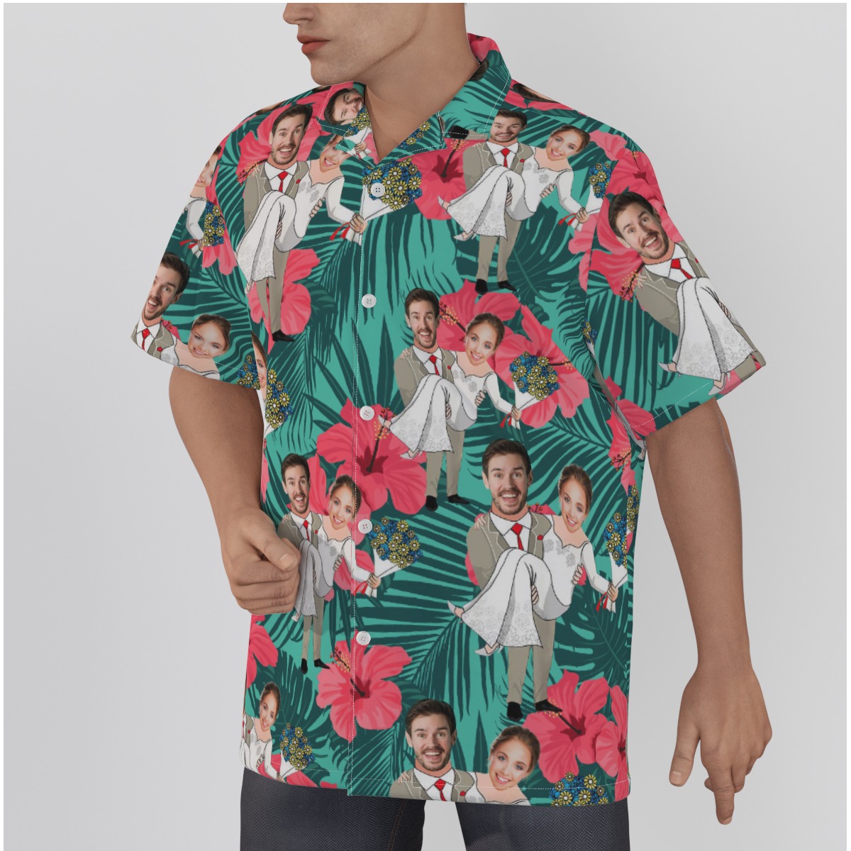 Custom Face Couple Hawaiian Shirt For Men