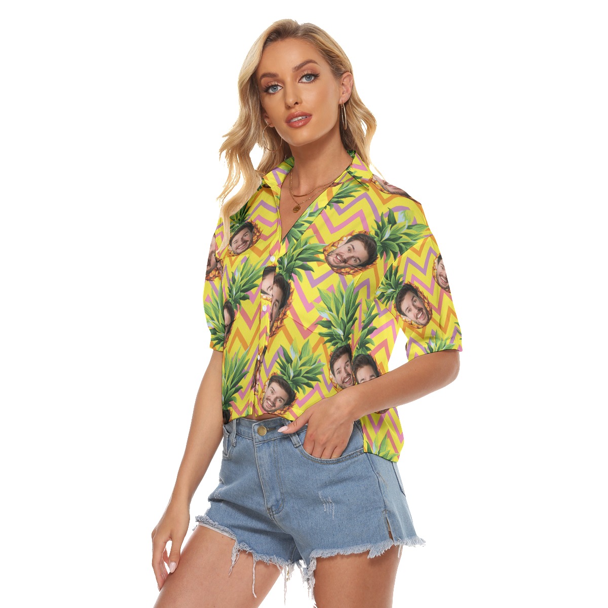 Unique Pineapple Custom Face Hawaiian Crop Top Shirt
