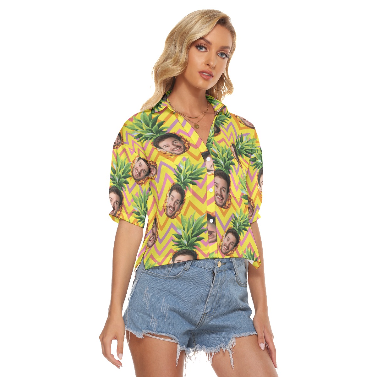 Unique Pineapple Custom Face Hawaiian Crop Top Shirt
