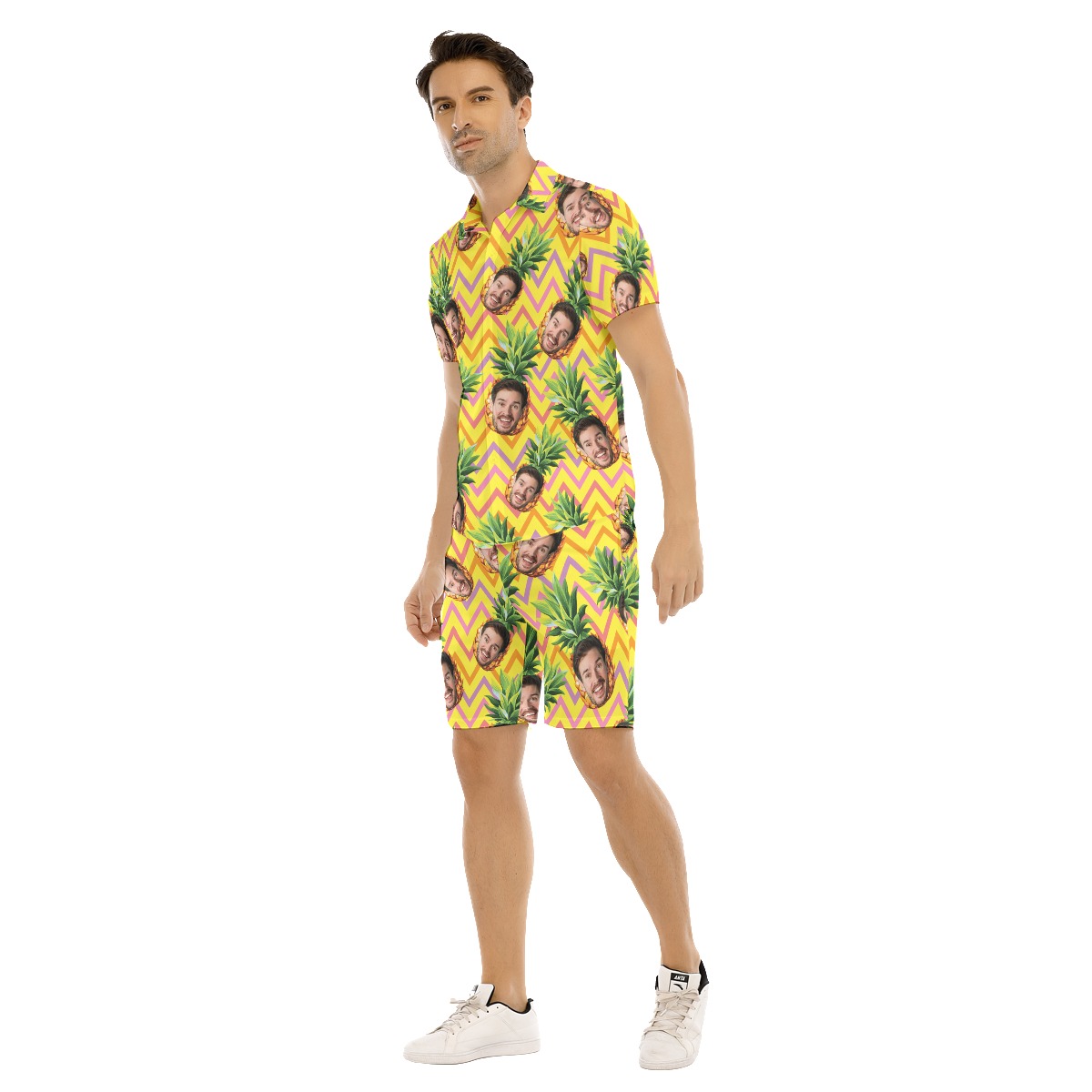 Set Custom Face With Pineapple Hawaiian Shirt And Shorts For Men