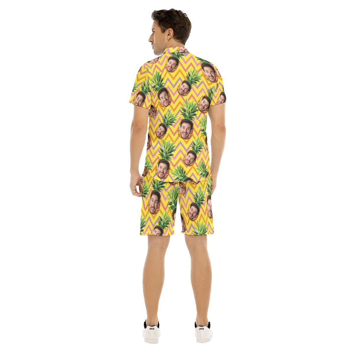 Set Custom Face With Pineapple Hawaiian Shirt And Shorts For Men