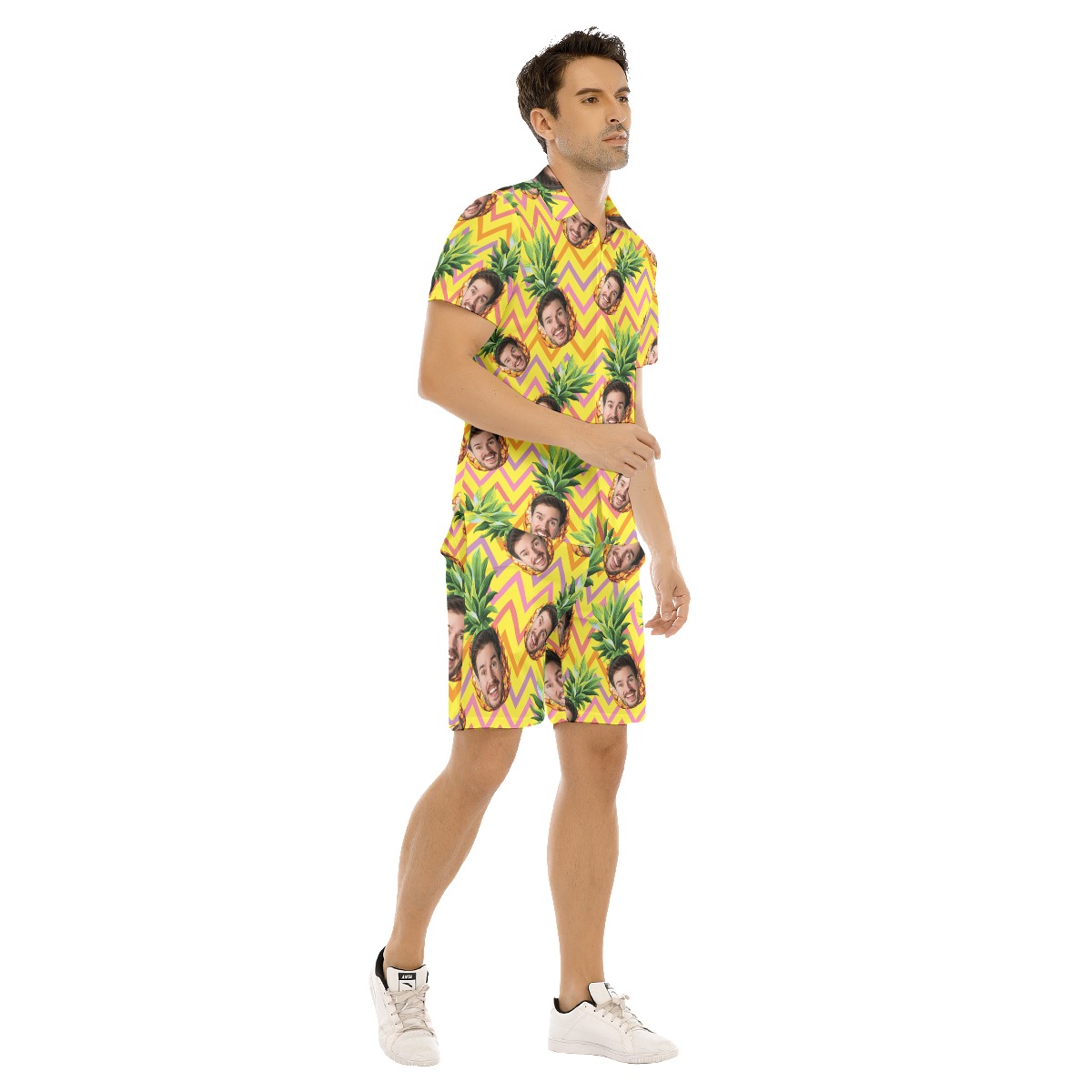 Set Custom Face With Pineapple Hawaiian Shirt And Shorts For Men