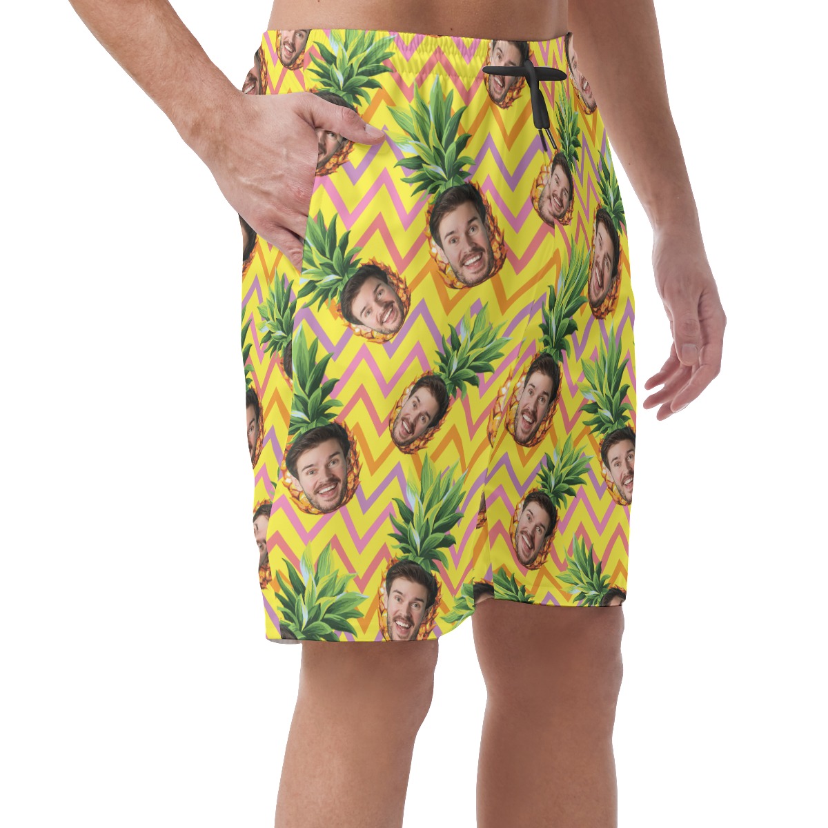 Funny Custom Face With Pineapple Summer Beach Shorts For Men