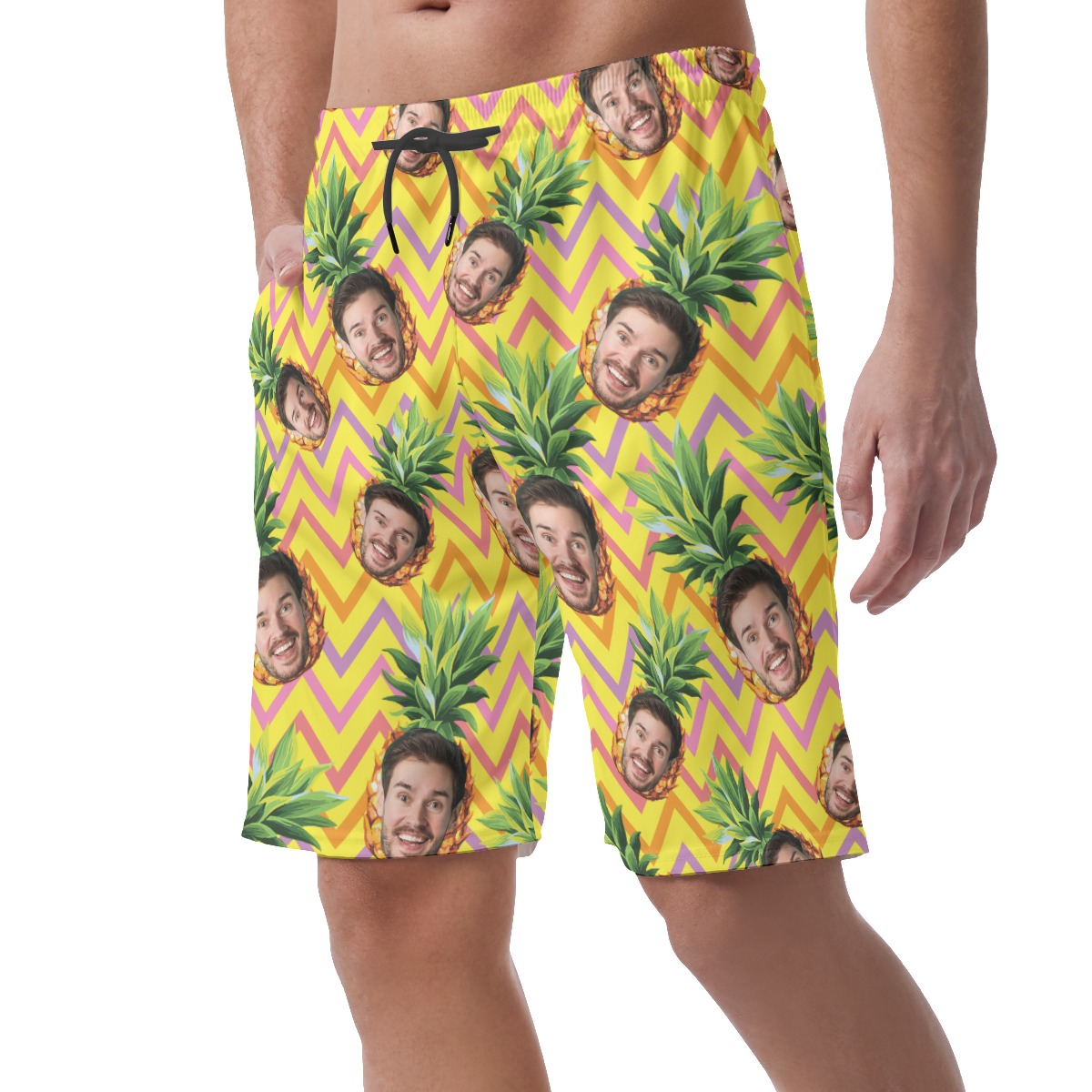 Funny Custom Face With Pineapple Summer Beach Shorts For Men
