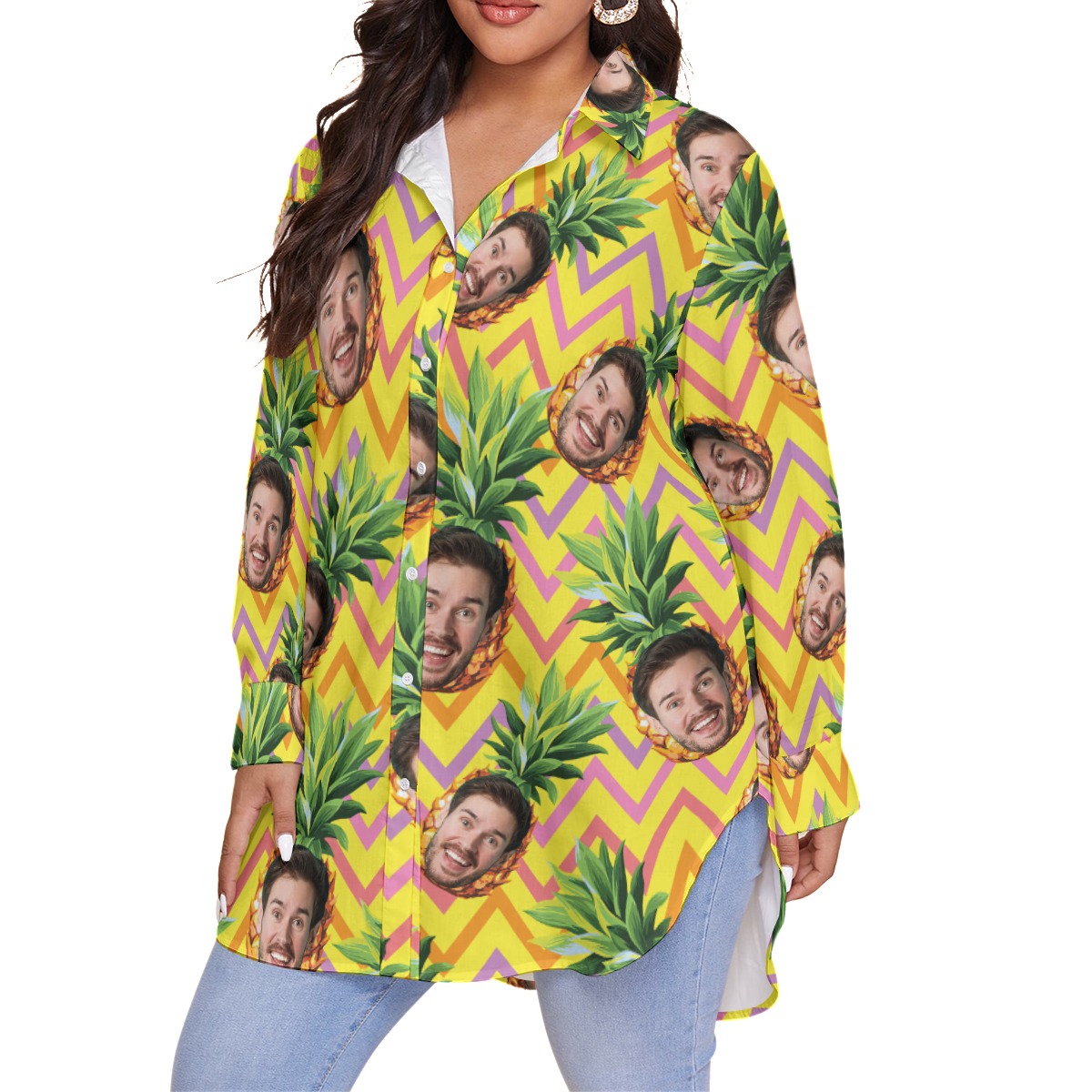 Funny Pineapple Custom Face Hawaiian Oversize Shirt