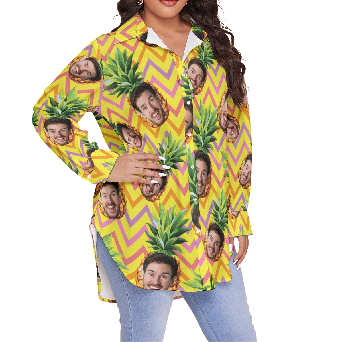 Funny Pineapple Custom Face Hawaiian Oversize Shirt