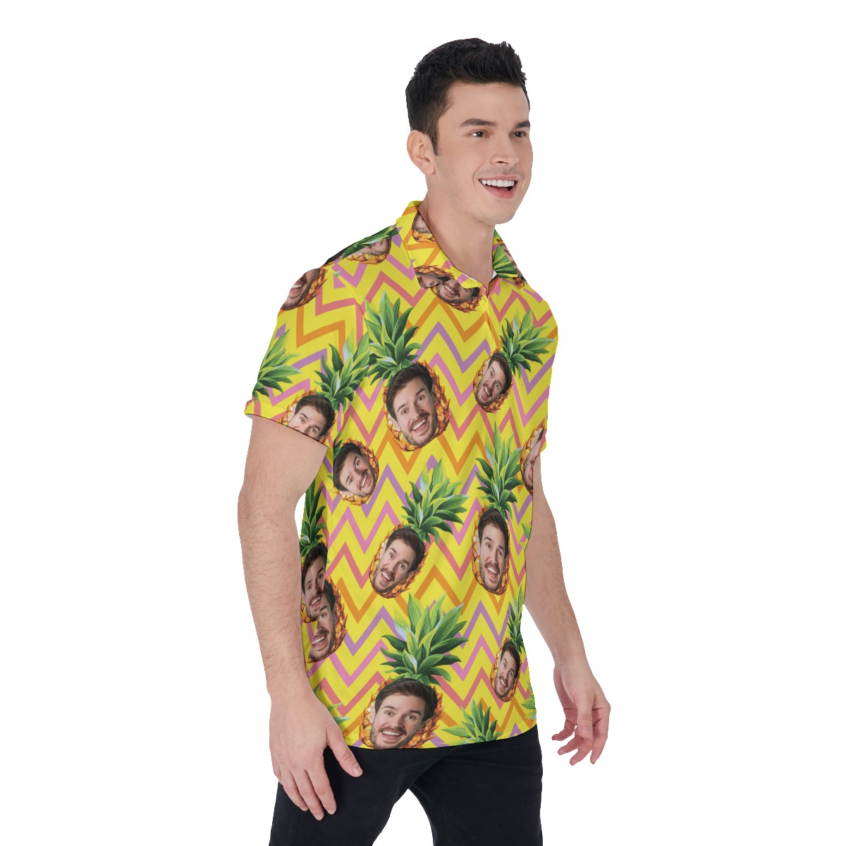 Funny Custom Face Pineapple Colorful Hawaiian Polo Shirt