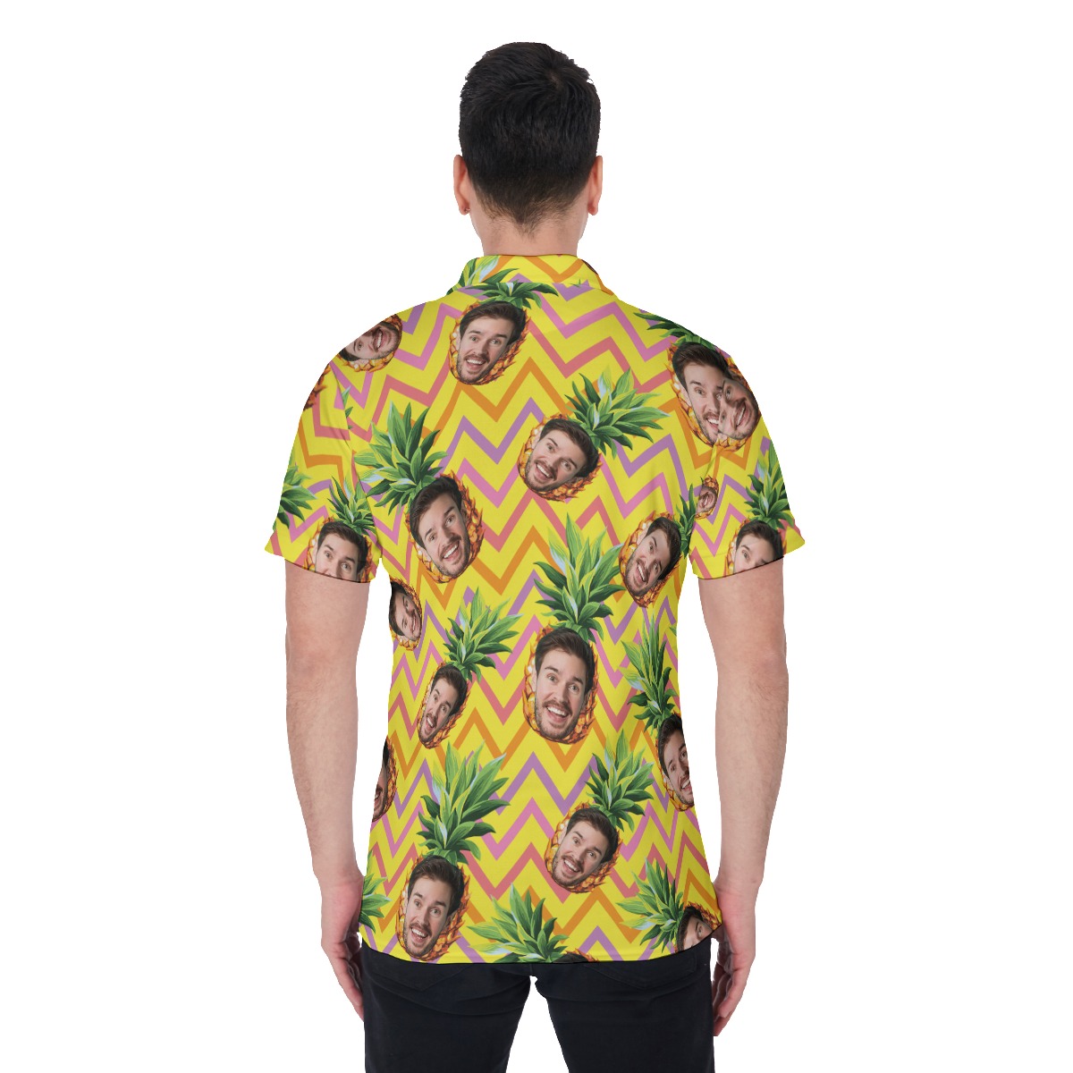Funny Custom Face Pineapple Colorful Hawaiian Polo Shirt