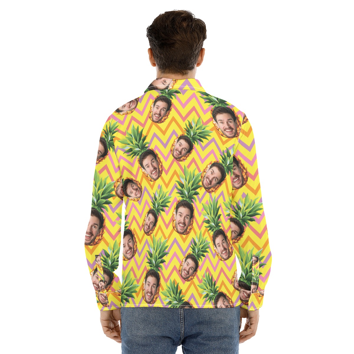 Unique Custom Face Pineapple Hawaiian Long Sleeve Shirt For Men