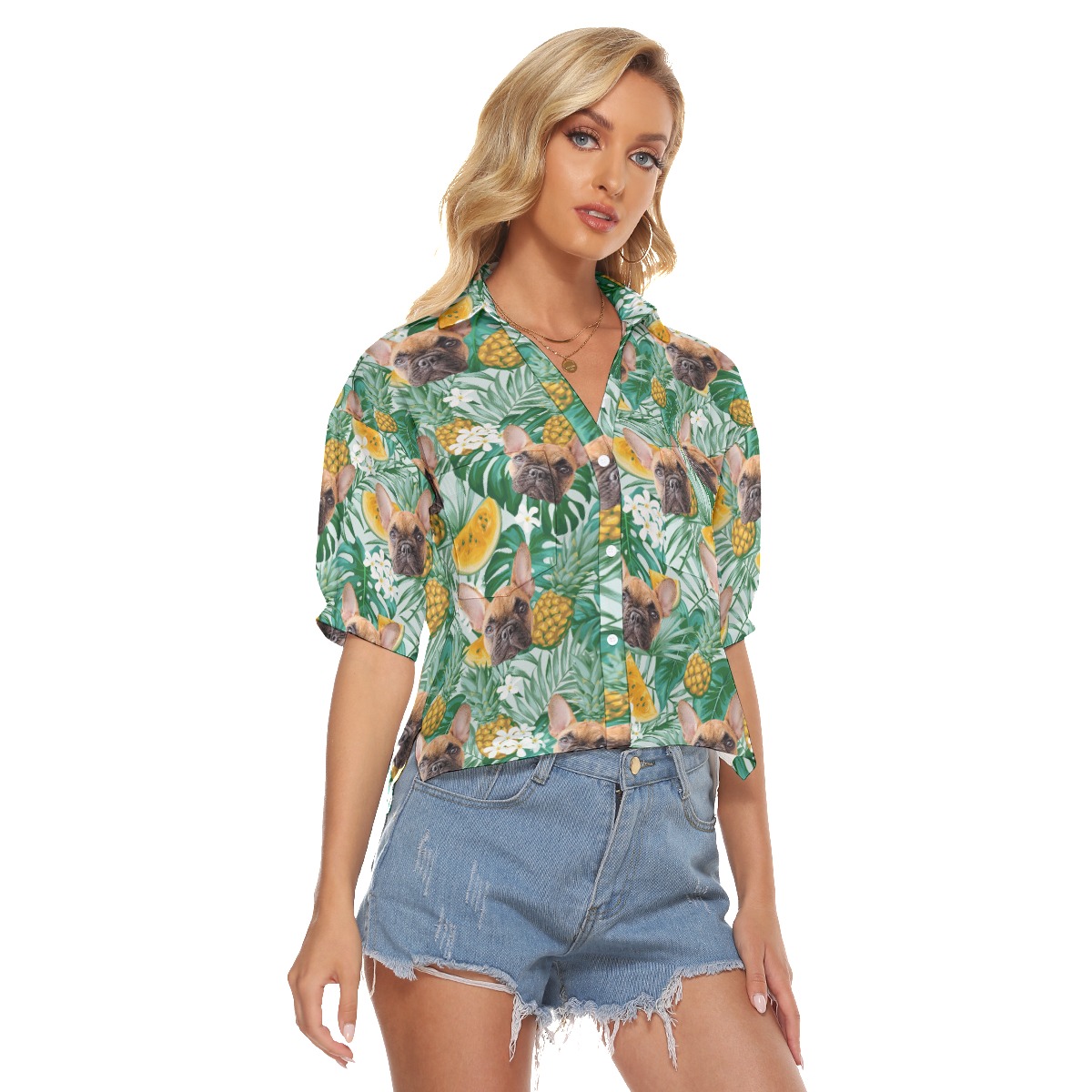 Women's Cropped Hawaiian Shirt With Pet Face